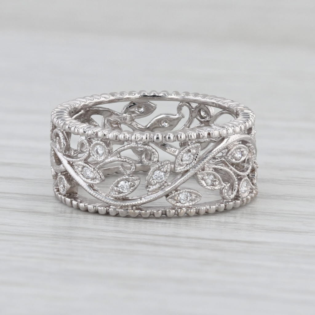 0.14ctw Diamond Floral Openwork Band 14k White Gold Size 5.5 Ring