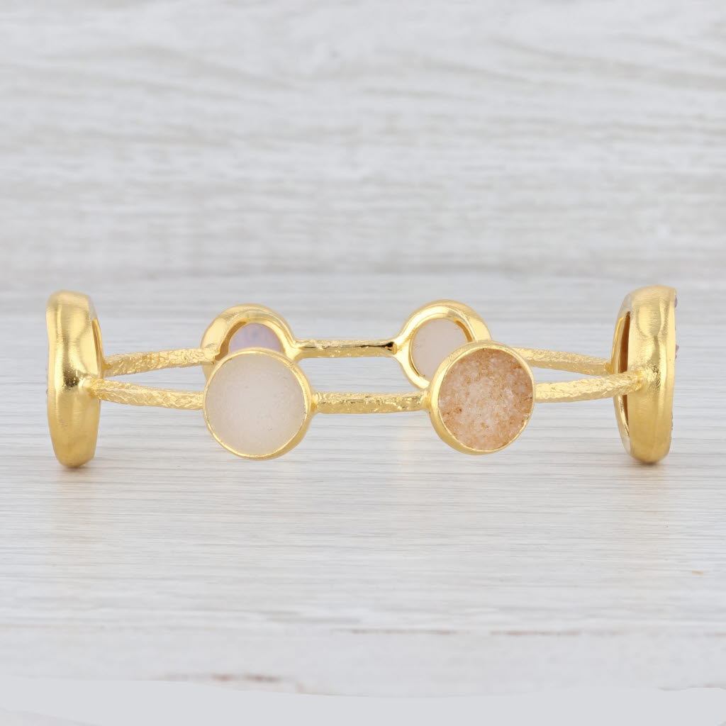 New Nina Wynn 8" Bangle Bracelet Druzy Quartz 22k Gold Sterling Silver Vermeil