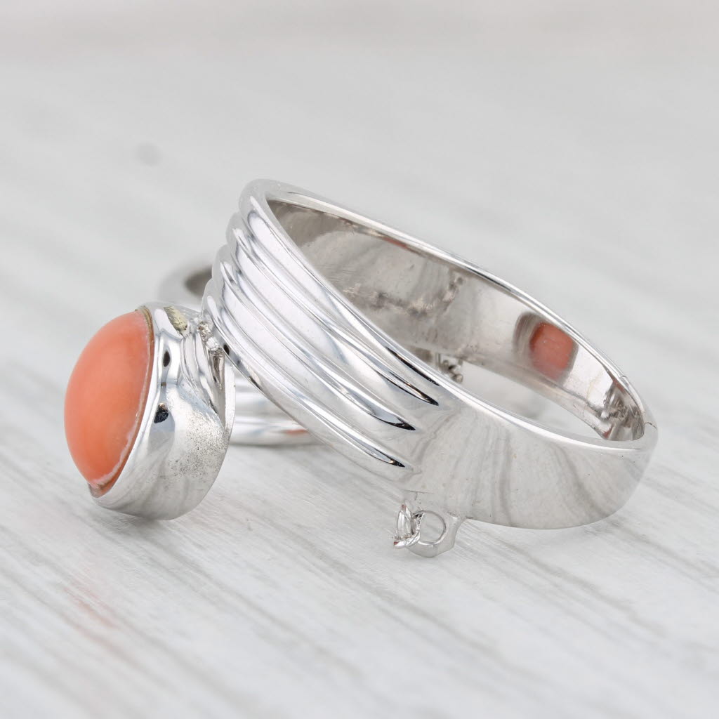 Light Gray Coral Linked 2 Ring Set 14k White Gold Size 8.75 & 7 Statement Unique Design