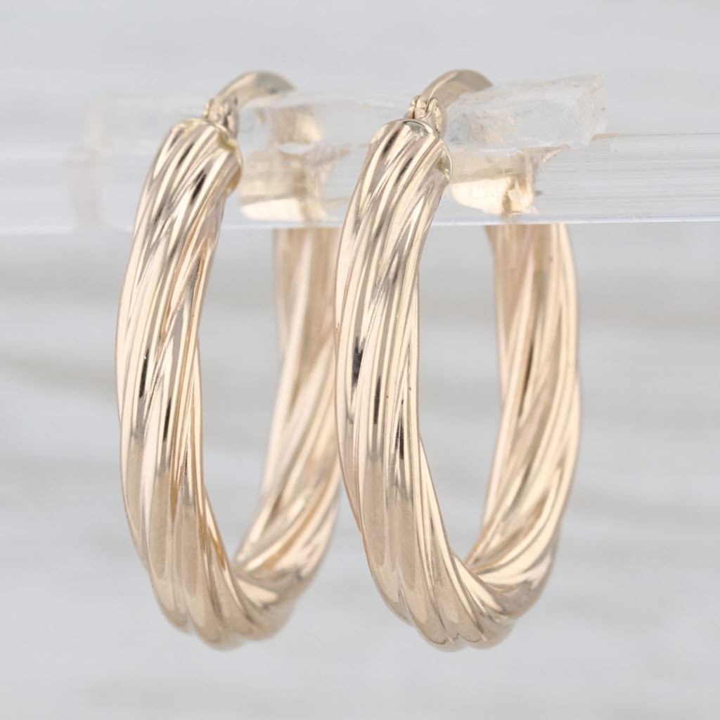 Oval Twist Hoop Earrings 14k Yellow Gold Snap Top Hoops