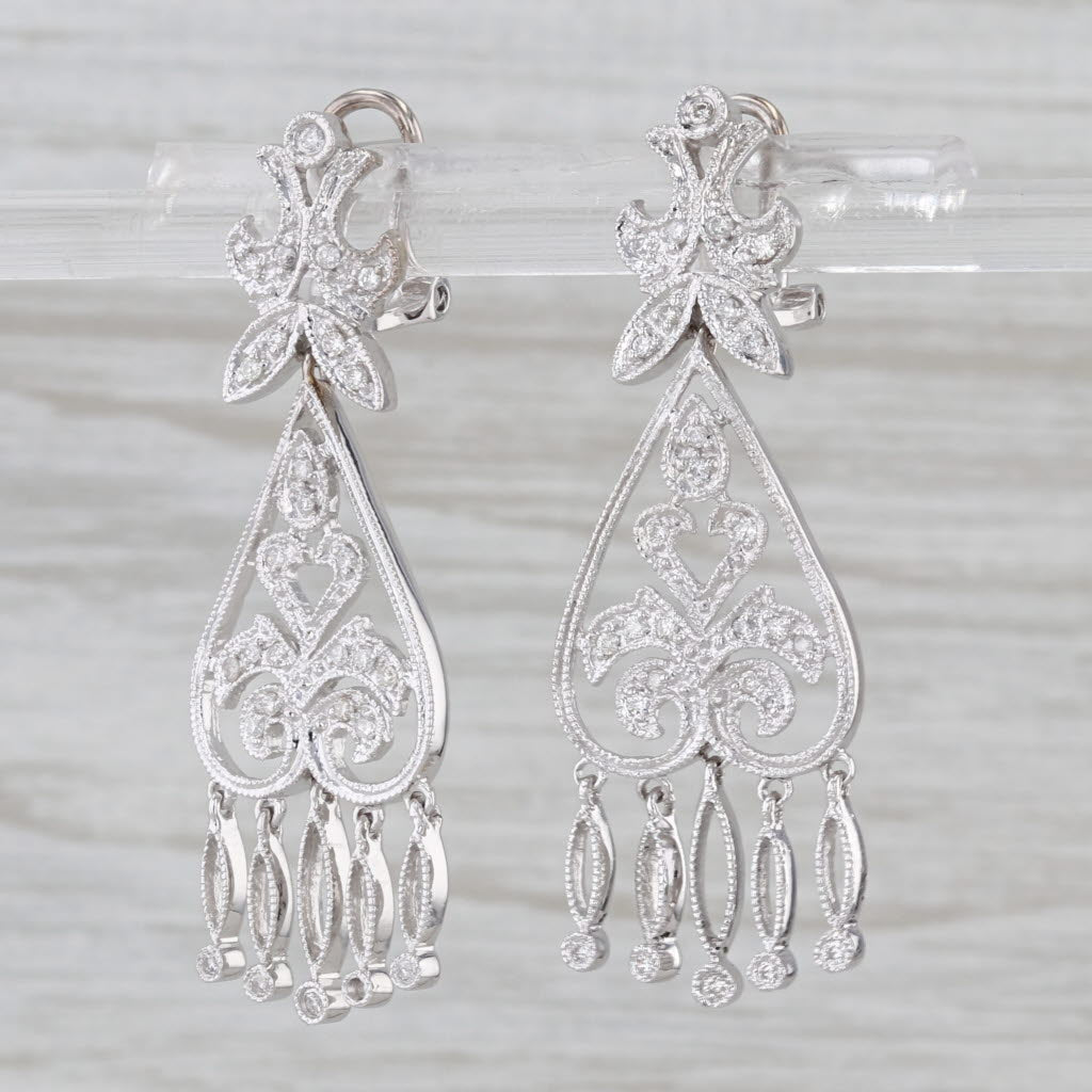 0.25ctw Diamond Dangle Earrings 14k White Gold Ornate Drops