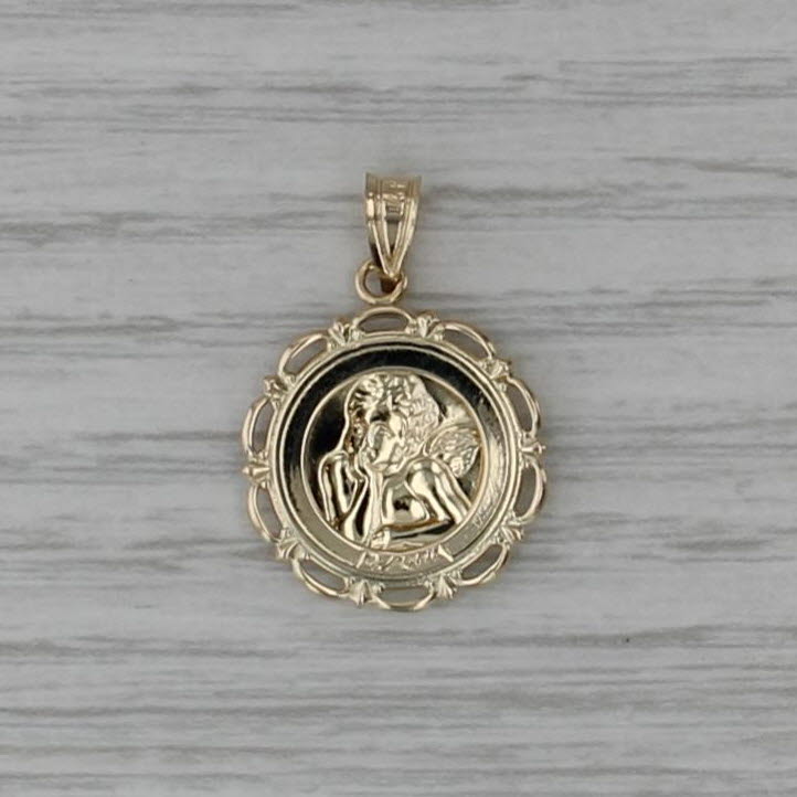 Guardian Angel Pendant 14k Yellow Gold Prayer Protection Token Cherub