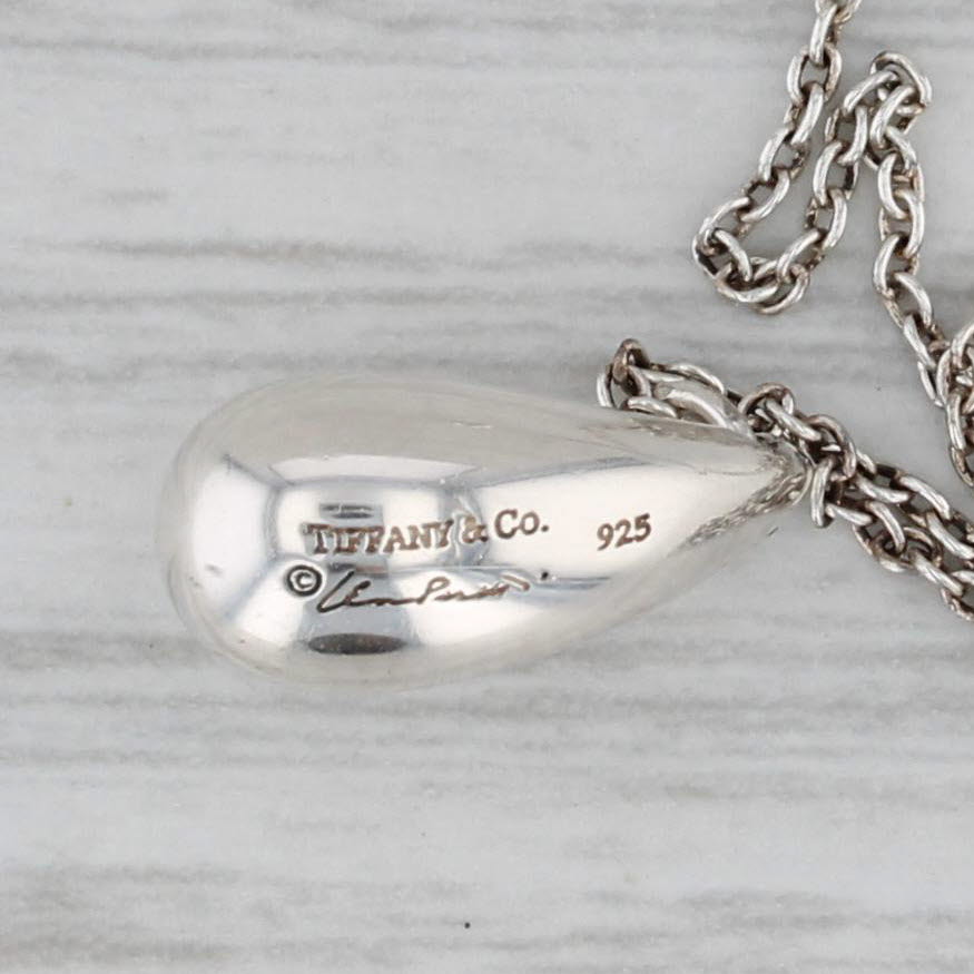 Gray Tiffany & Co Elsa Peretti Teardrop Pendant Necklace Sterling Silver Cable Chain