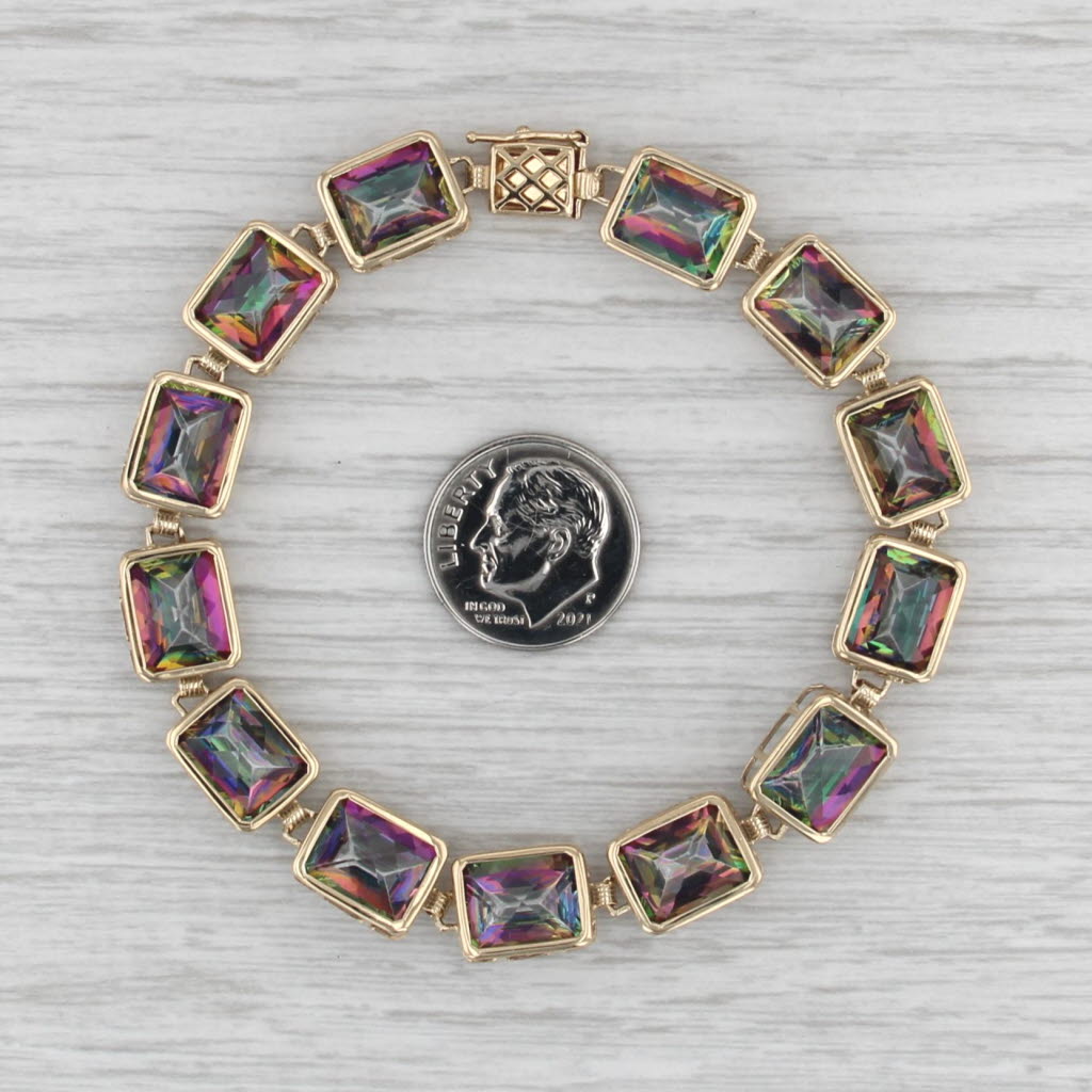 50ctw Mystic Topaz Tennis Bracelet 14k Yellow Gold 7.25" 9mm