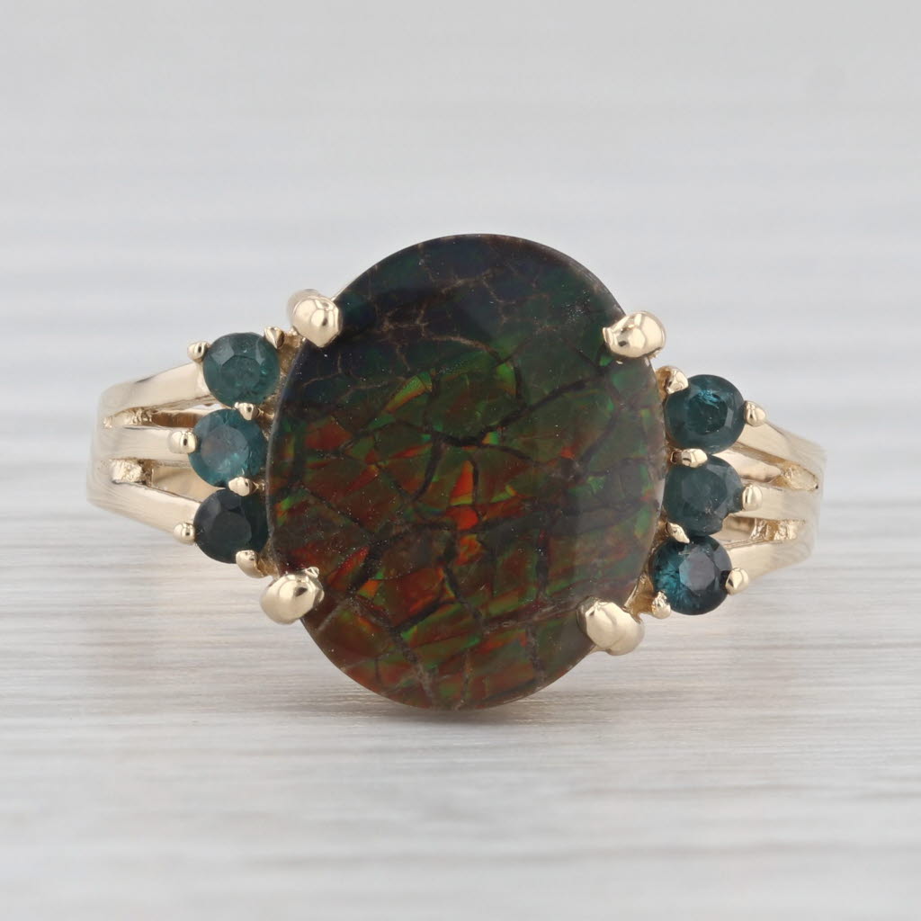 Light Gray Ammolite Quartz Triplet Alexandrite Ring 14k Yellow Gold Size 7