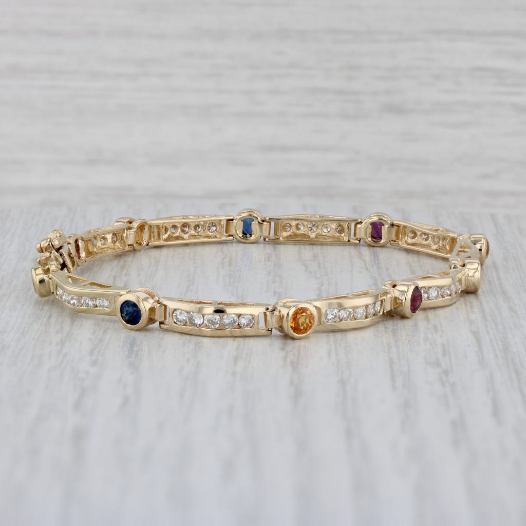 Gray 4ctw Gemstone Bracelet 14k Yellow Gold Diamond Ruby Sapphire 7.5"