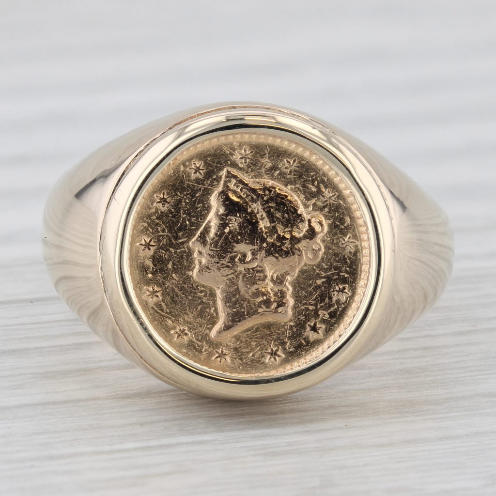 Light Gray One Dollar Gold Coin Ring 10k 900 Yellow Gold Size 7 Signet US Liberty AS IS