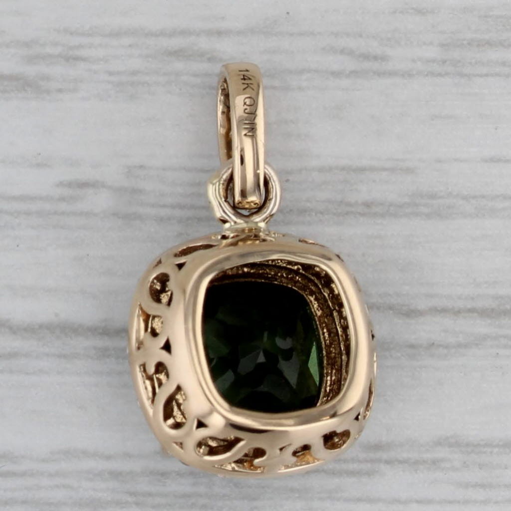 Gray 2.82ctw Green Tourmaline Diamond Halo Pendant 14k Yellow Gold