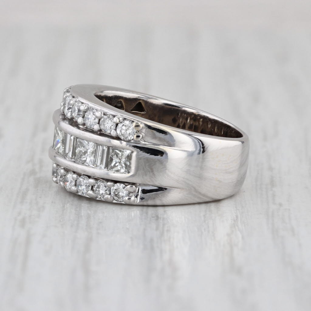 1.45ctw Diamond 3-Band Ring 14k White Gold Size 4.75 Bridal Anniverasry