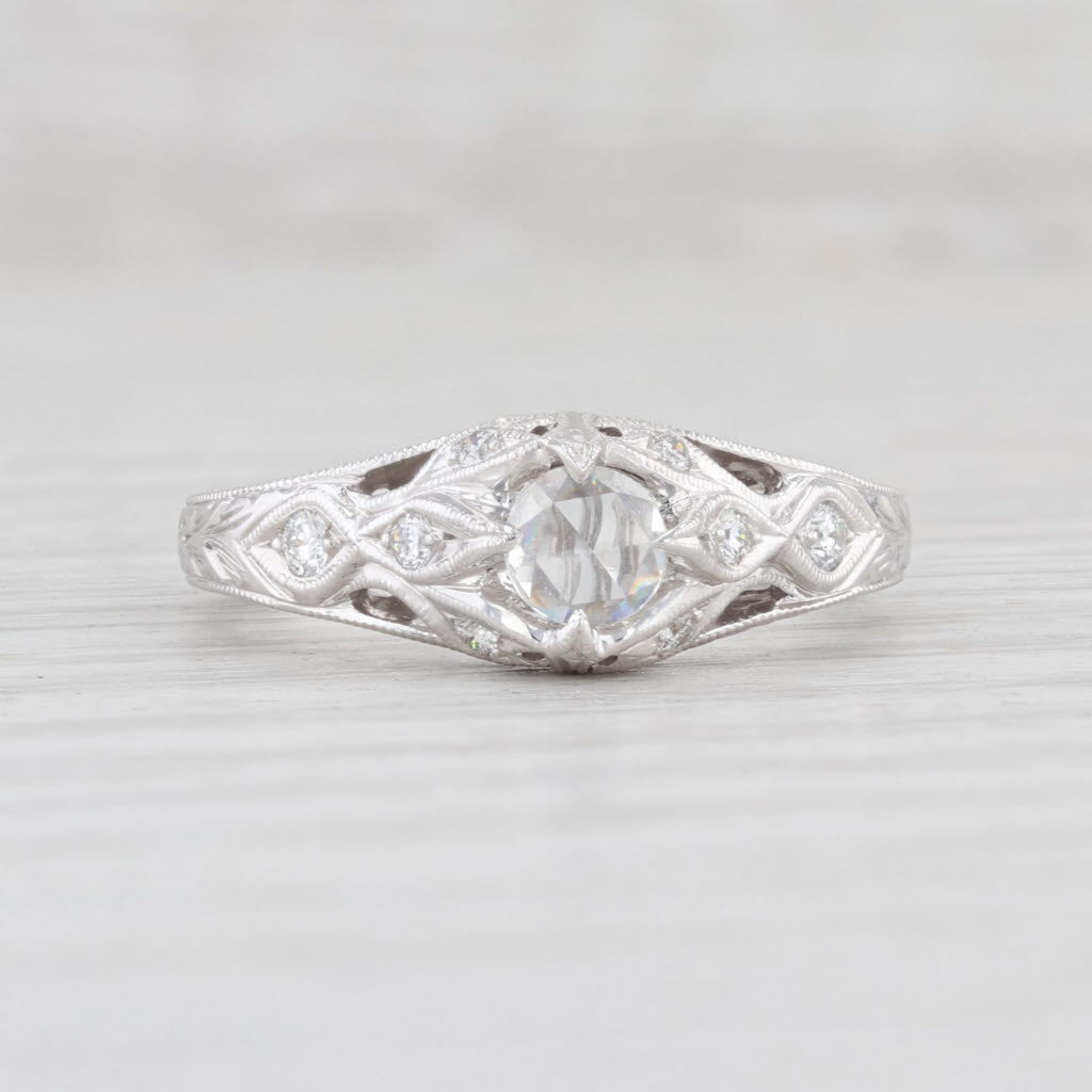 New Floral Diamond Engagement Ring 14k White Gold Size 6.5 Rose Cut Solitaire