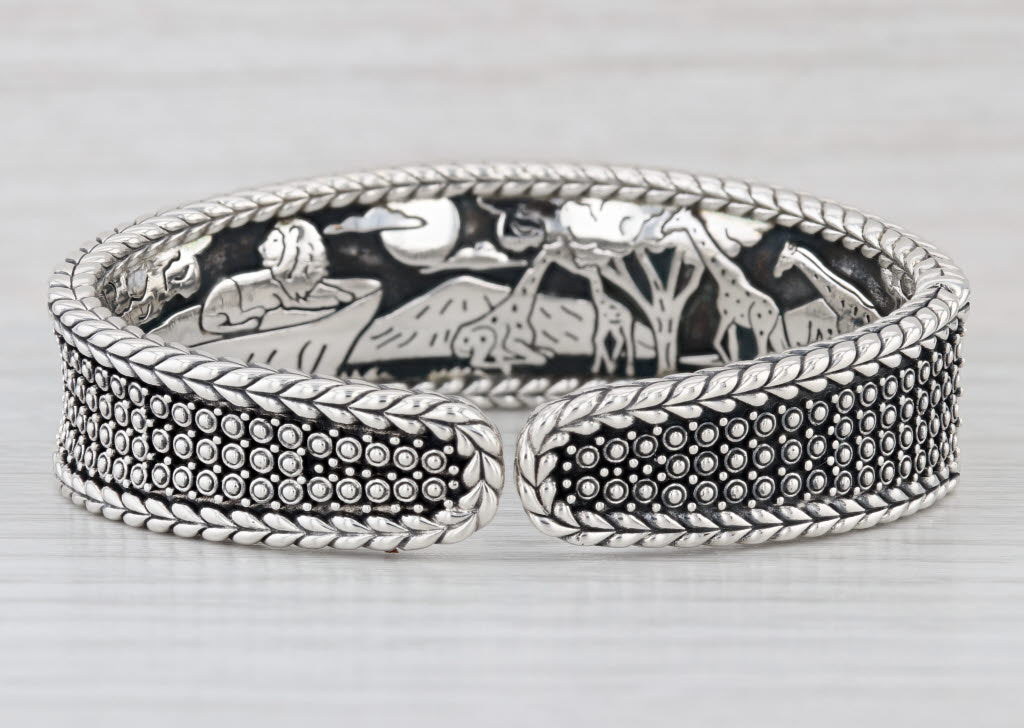John Hardy Jai Safari Scene Cuff Bracelet Sterling Silver Hinged 7" Statement