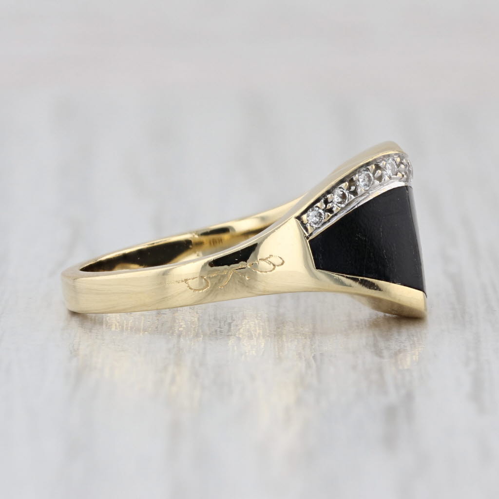 Bernard K Passman Contoured Black Coral Diamond Ring w/ Papers 18k Gold Sz 6.75