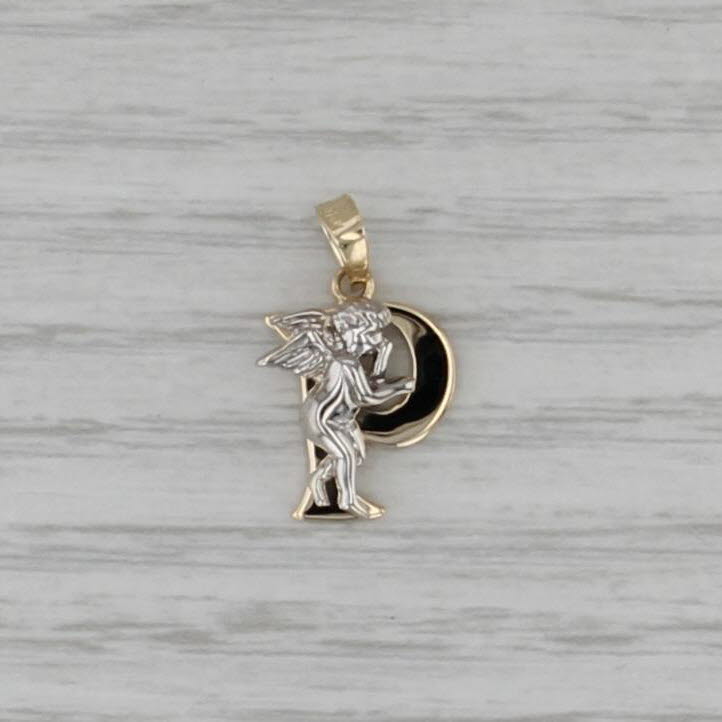 Letter Initial P Guardian Angel Cherub Pendant 14k Yellow White Gold