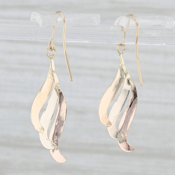 Tri-toned Wing Dangle Earrings 14k Yellow White Rose Gold Hook Posts
