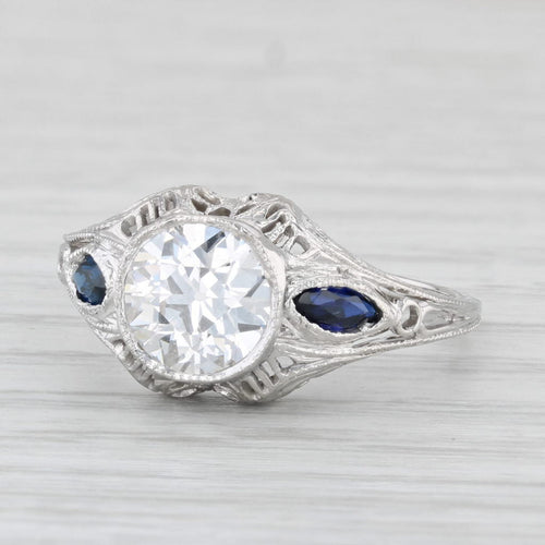 Light Gray Art Deco 1.24ct Diamond Lab Created Sapphire Engagement Ring 18k Gold GIA