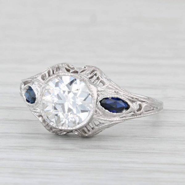 Art Deco 1.24ct Diamond Lab Created Sapphire Engagement Ring 18k Gold GIA