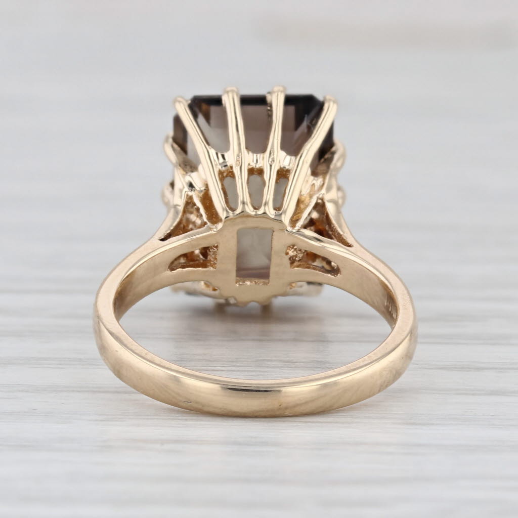 Vintage 6.25ct Smoky Quartz Solitaire Ring 14k Yellow Gold Size 6.5