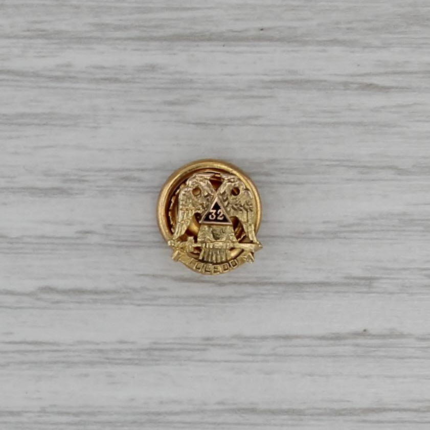 Vintage Scottish Rite Eagle Small Lapel Pin 14k Yellow Gold Masonic 32nd Degree