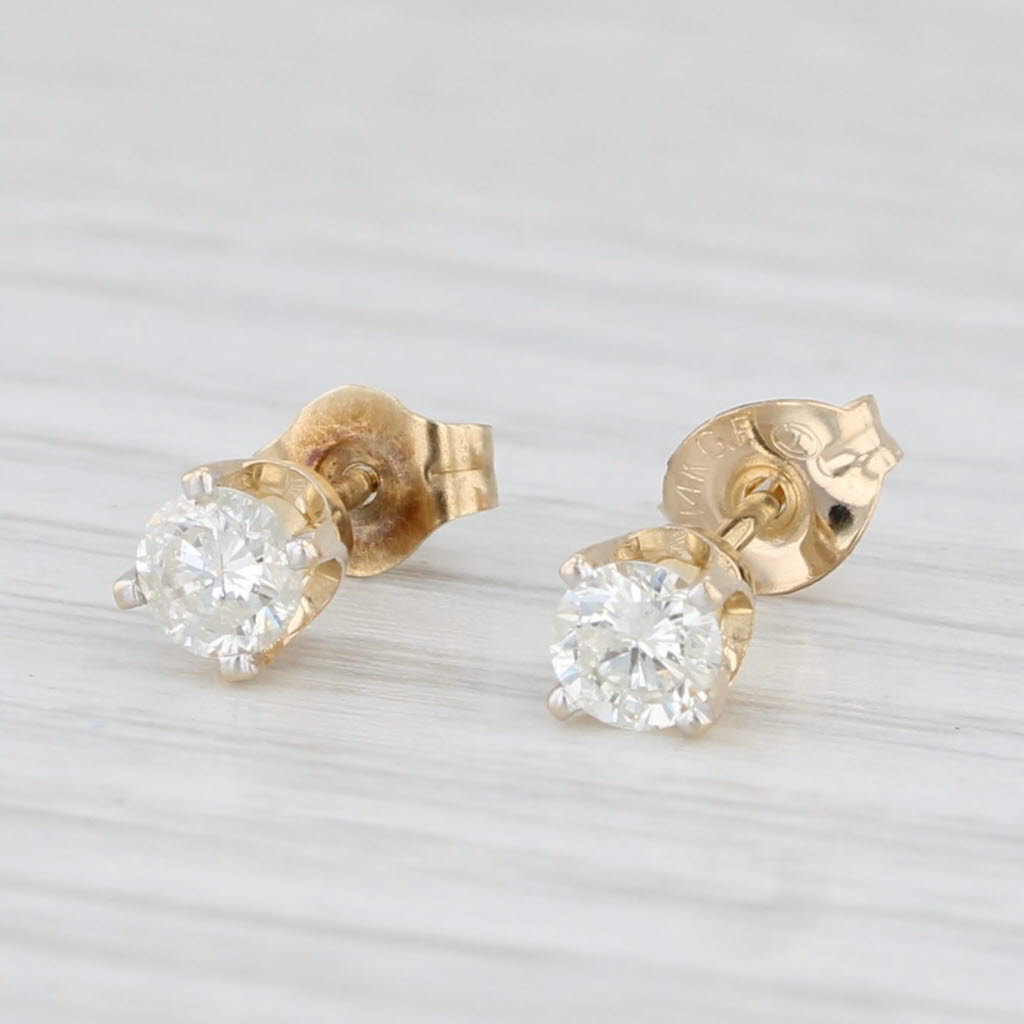 Light Gray 0.40ctw Diamond Stud Earrings 14k Yellow Gold Round Solitaire Studs