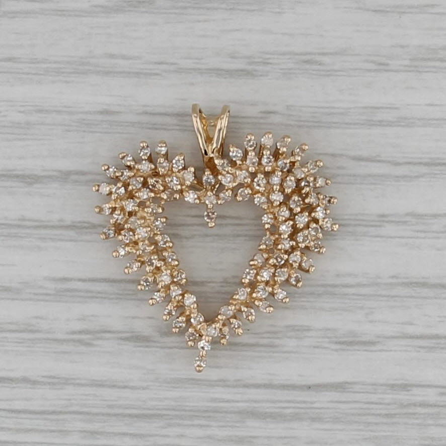 0.74ctw Diamond Cluster Open Heart Pendant 14k Yellow Gold
