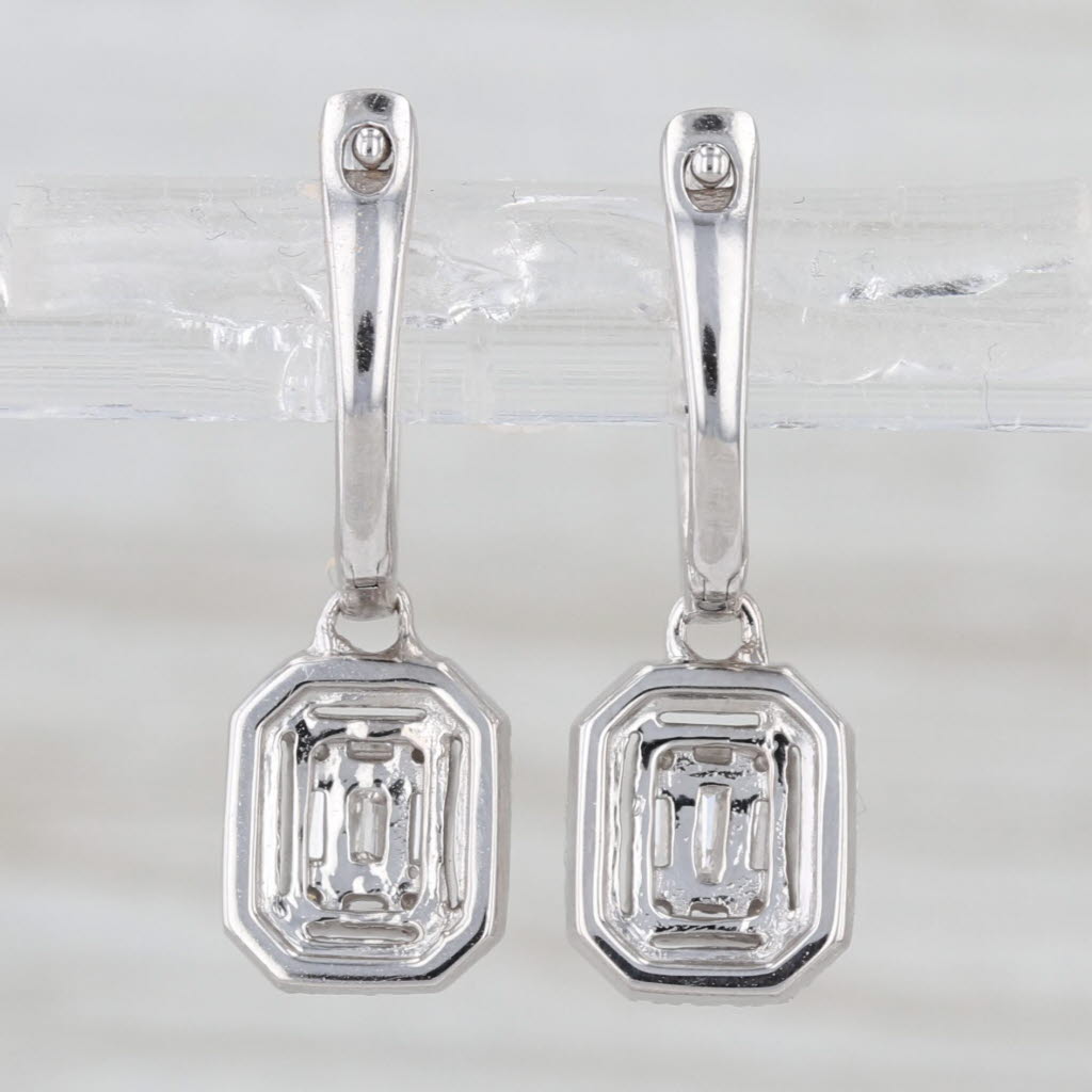 0.31ctw Diamond Hoop Halo Drop Earrings 14k White Gold Snap Top