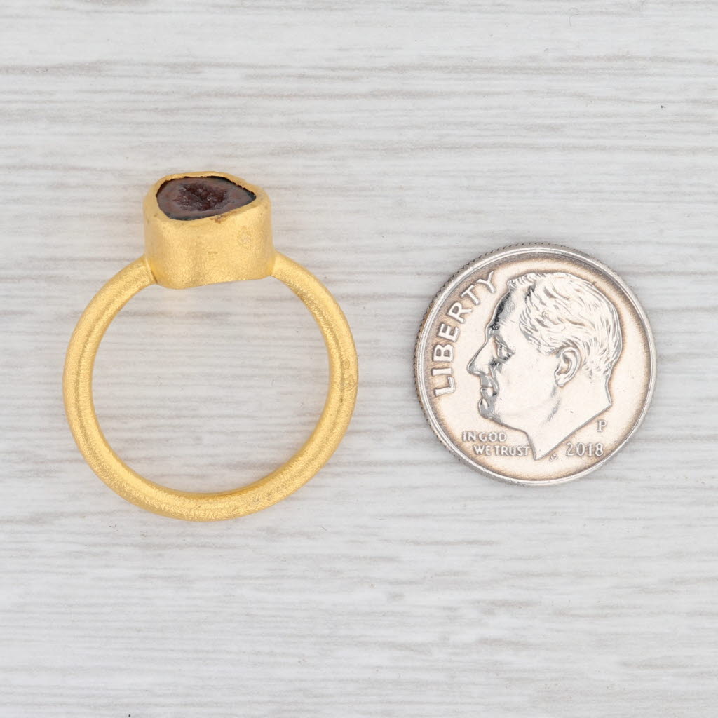 New Nina Wynn Red Agate Geode Ring Sterling Silver 22k Gold Vermeil Size 7