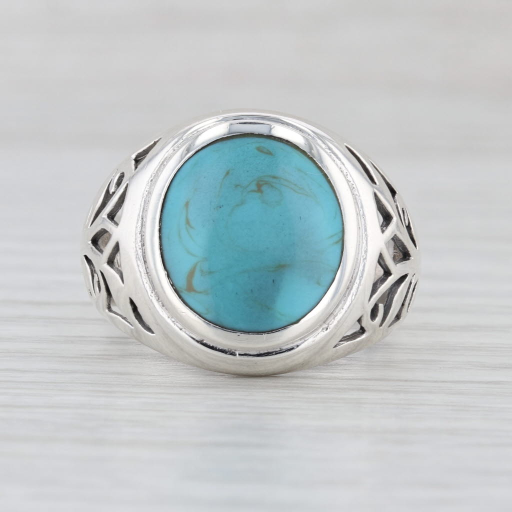 Sindi Blue Resin Imitation Turquoise Ring Sterling Silver Size 11.75 Openwork
