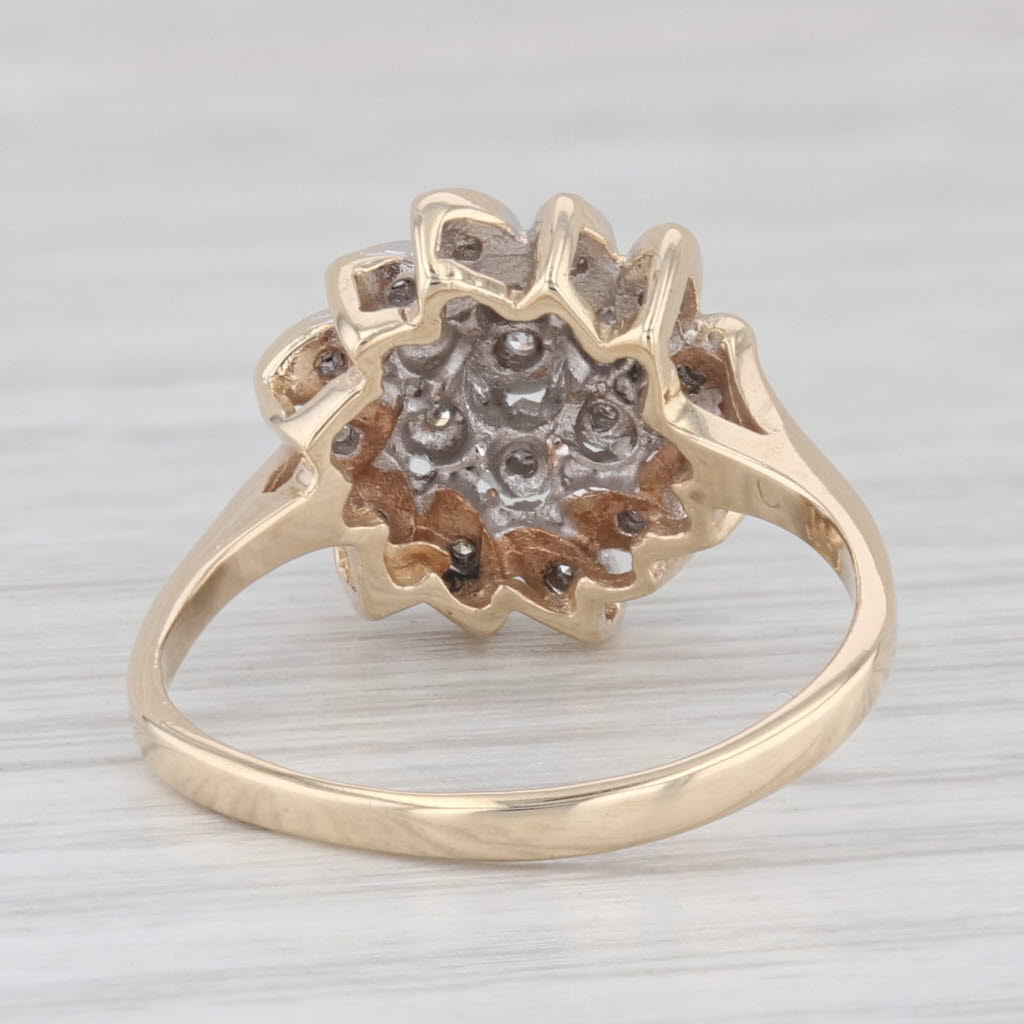 Light Gray Diamond Flower Cluster Ring 10k Yellow White Gold Size 6.5