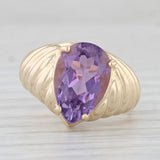 2.50ct Amethyst Pear Solitaire Ring 14k Yellow Gold Size 6 Scalloped Band