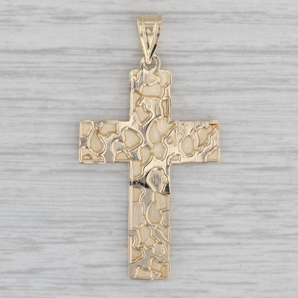 Gold Nugget Cross Pendant 14k Yellow Gold Religious Jewelry