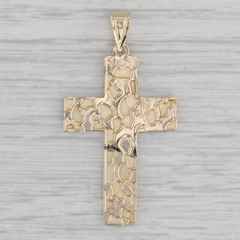 Gray Gold Nugget Cross Pendant 14k Yellow Gold Religious Jewelry