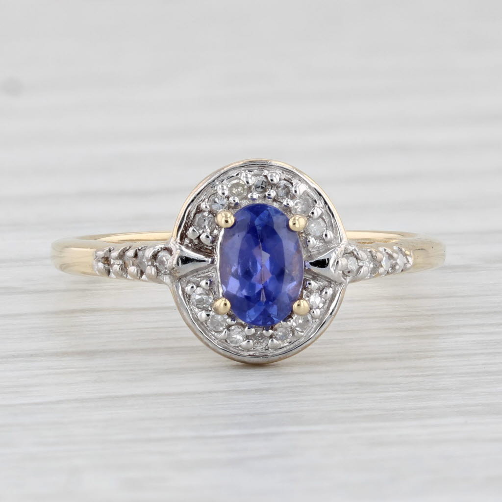 Light Gray 0.55ctw Oval Tanzanite Diamond Halo Ring 14k Yellow Gold Size 7 Engagement