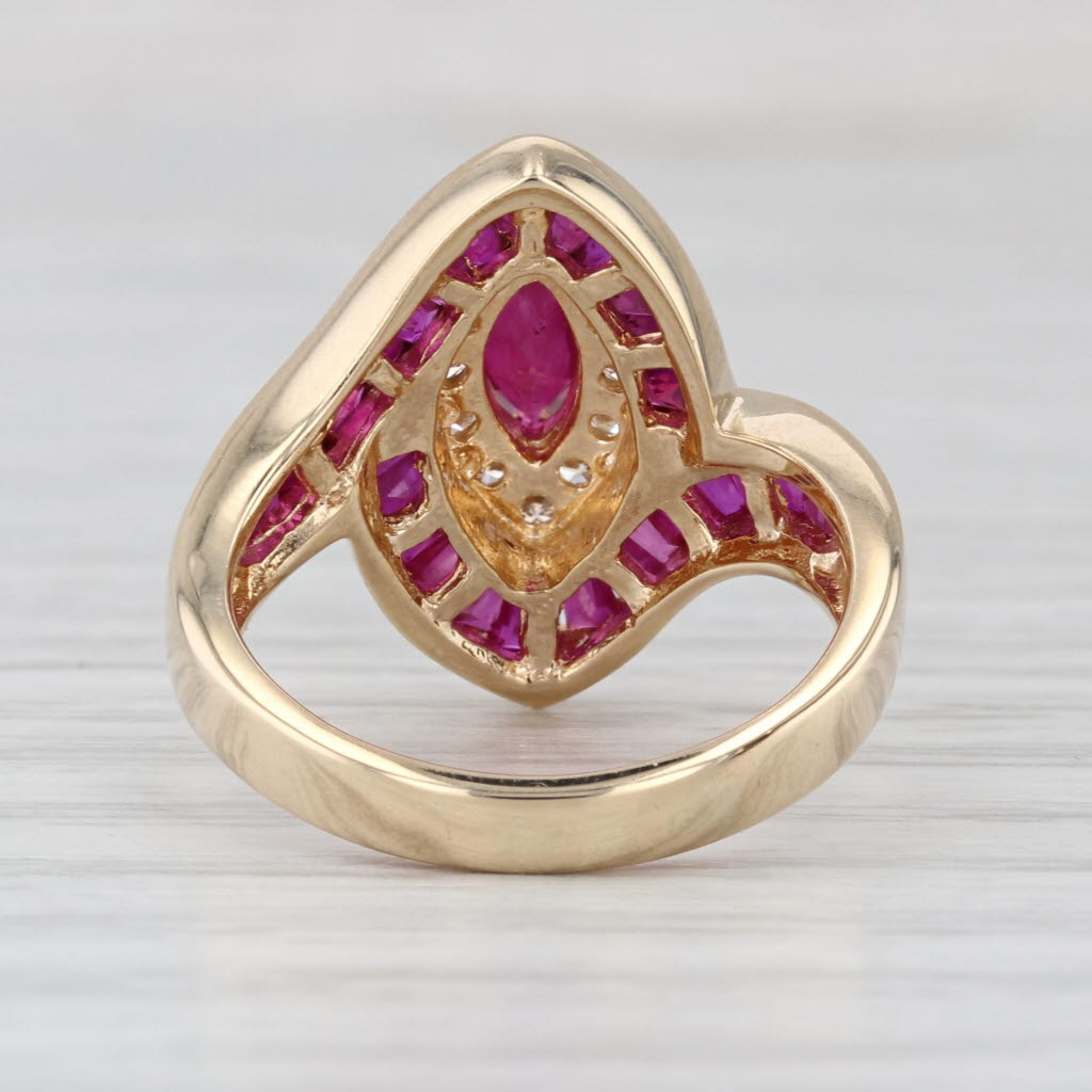 2.20ctw Marquise Ruby Diamond Halo Bypass Ring 14k Yellow Gold Size 5.75-6