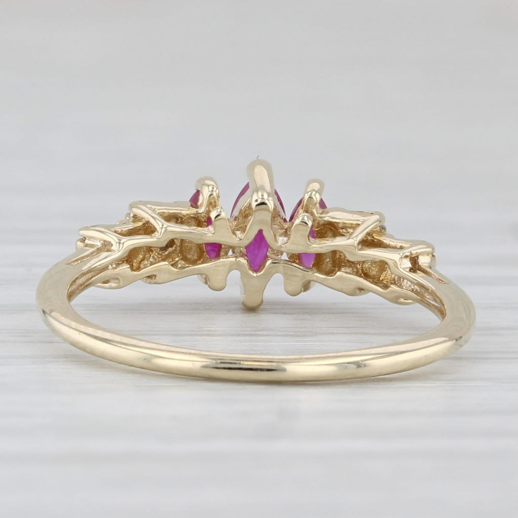 Light Gray 0.22ctw Marquise 3-Stone Ruby Diamond Ring 10k Yellow Gold Size 6