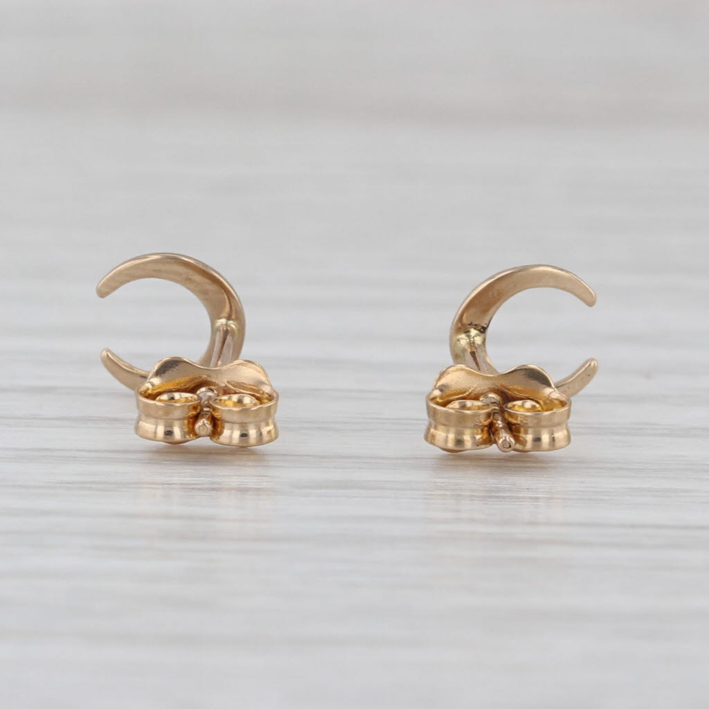 Etched Crescent Moon Earrings 21k Yellow Gold Small Studs