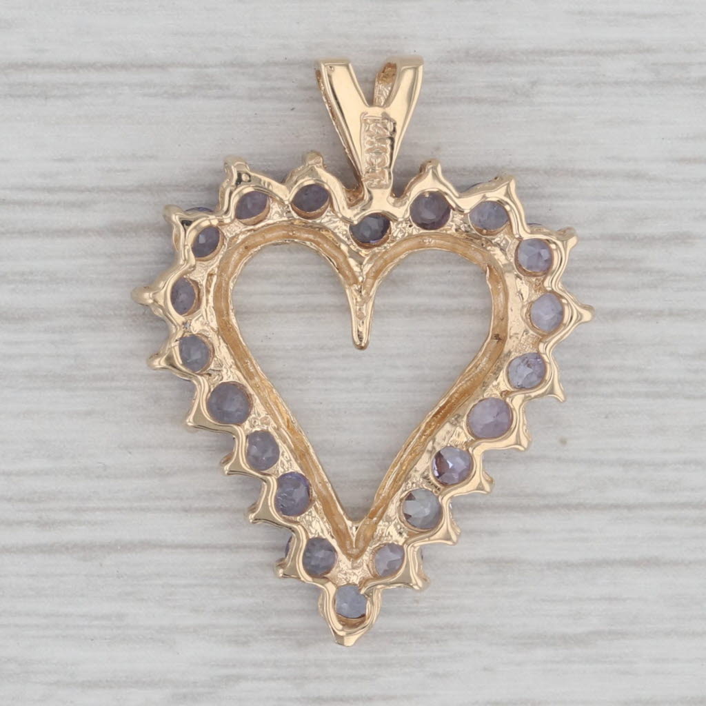 Gray 1.40ctw Tanzanite Halo Open Heart Pendant 14k Yellow Gold