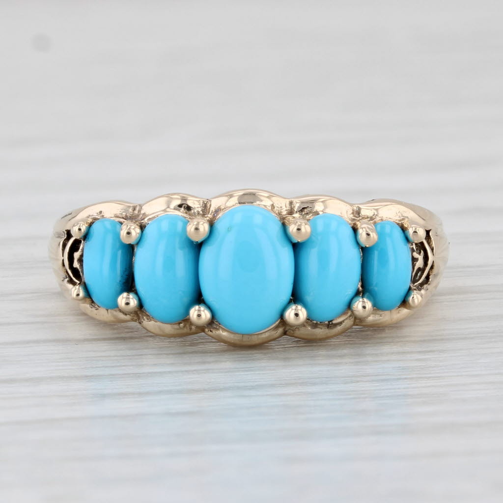 Light Gray Lab Created Turquoise Ring 10k Yellow Gold Size 8.25 Openwork Bridge