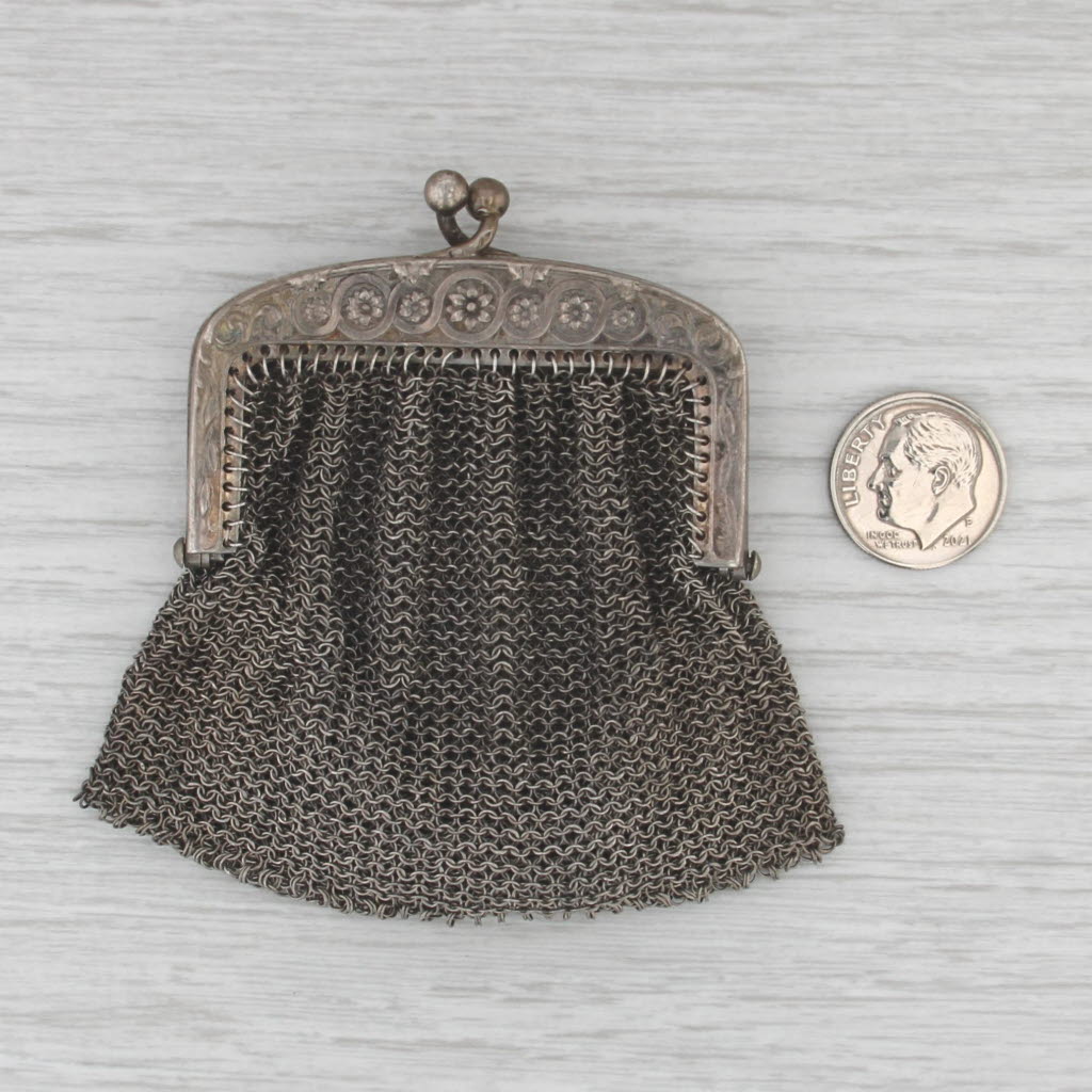 Vintage Chainmail Change Coin Purse 950 Silver