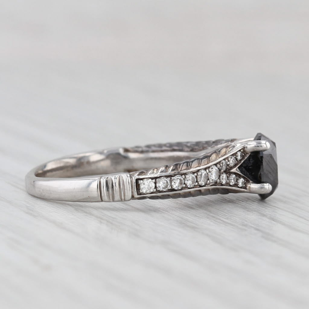 Light Gray Disney Enchanter Villians Oval Black Diamond Ring 14k White Gold Engagement