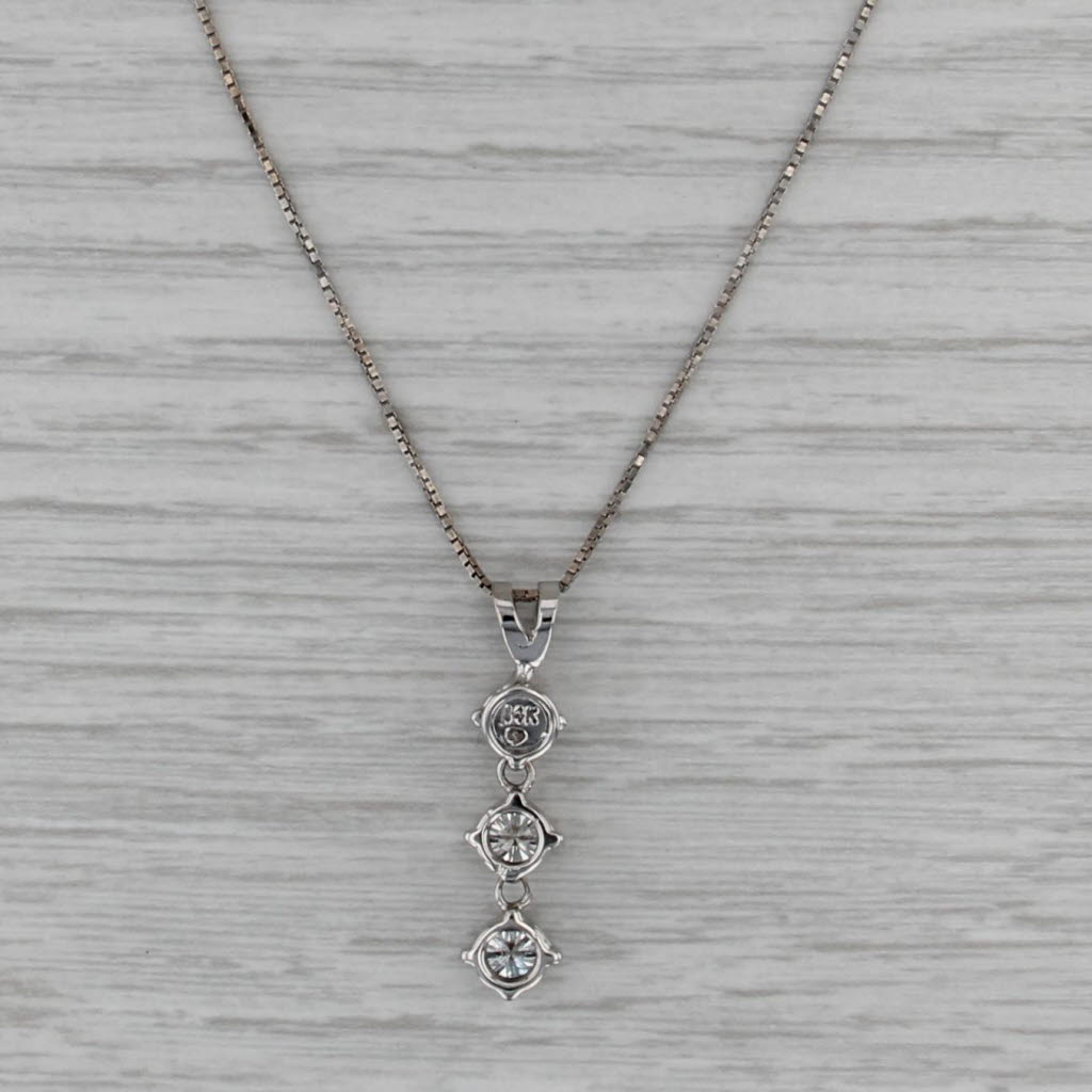1.48ctw Round Diamond 3-Stone Journey Pendant Necklace 14k White Gold Box Chain