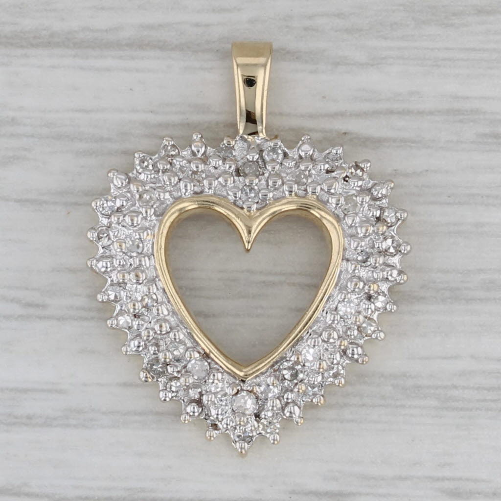 Gray 0.20ctw Pave Diamond Open Heart Pendant 10k Yellow White Gold