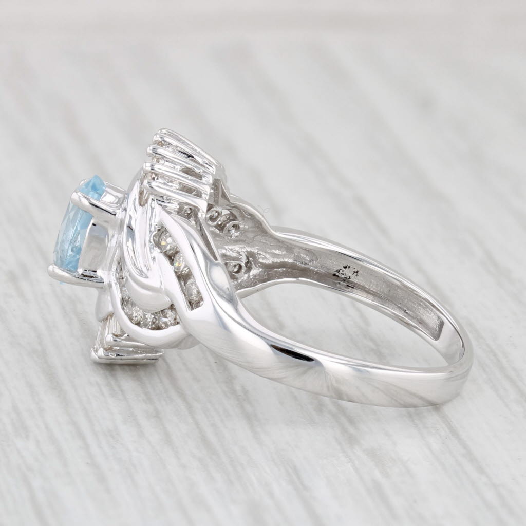 Light Gray 1.19ctw Aquamarine Diamond Ring 14k White Gold Size 7