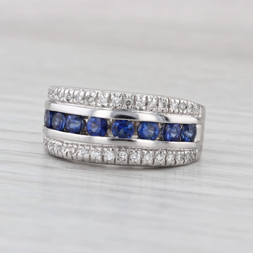 1.20ctw Blue Sapphire Diamond Ring 14k White Gold Size 6 Band