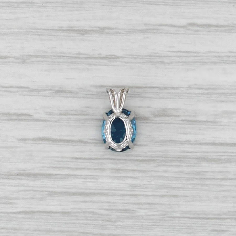 New 2.24ct Oval London Blue Topaz Solitaire Pendant 14k White Gold Small Drop