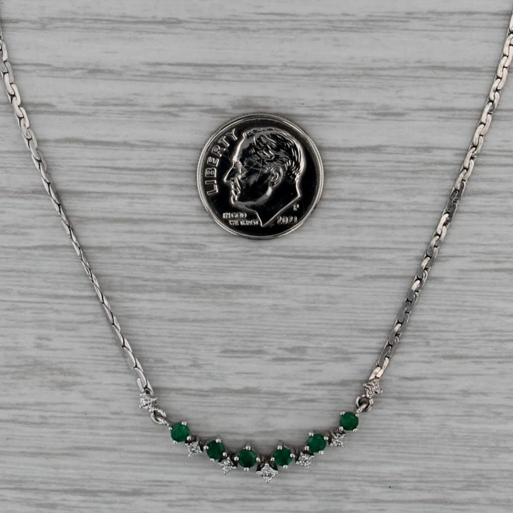 0.48ctw Emerald Diamond Pendant Necklace 14k White Gold C-Link Chain 16"