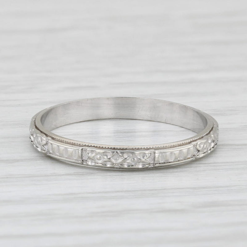 Art Deco Floral Wedding Band 14k White Gold Size 6.25 Stackable Ring Vintage