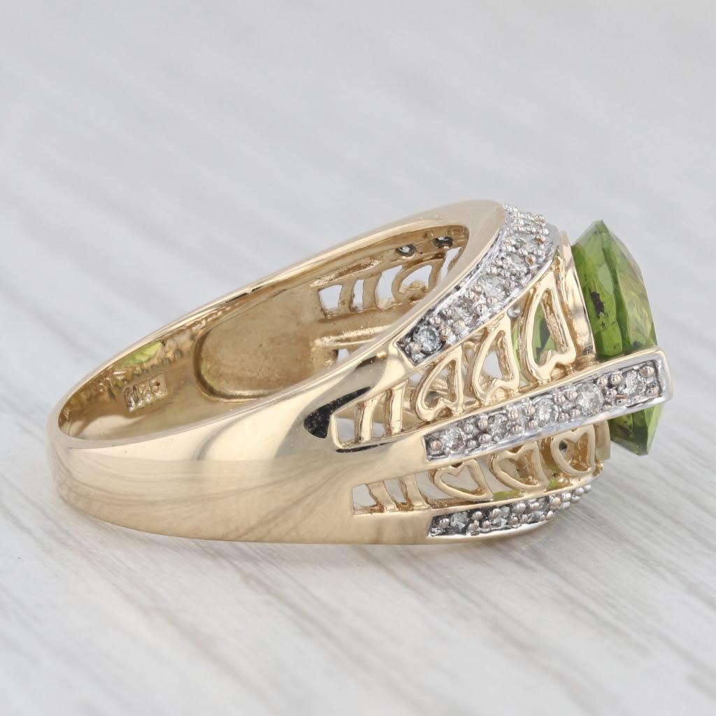 Light Gray 6.09ctw Peridot Diamond Ring 14k Yellow Gold Size 9 Heart Accents Cocktail