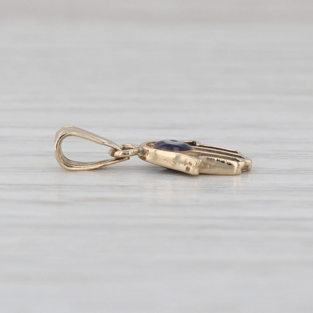 Hamsa Hand Talisman Pendant 14k Gold Small Drop All Seeing Eye of Deity Charm