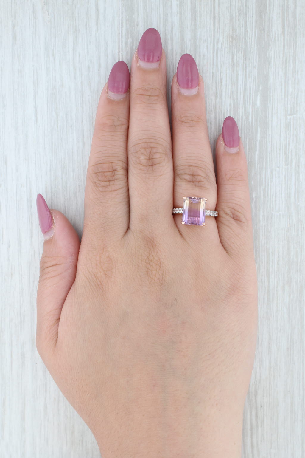 4.66ctw Purple Yellow Ametrine Zircon Cathedral Band Ring 10k Rose Gold Size 6