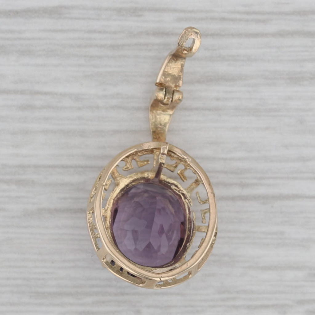 Gray 1.20ct Oval Amethyst Solitaire Pendant 14k Yellow Gold Greek Key Pattern